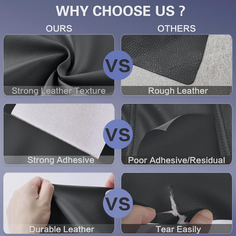Yikda Self Adhesive Leather Repair Patch Kit, 17 in x 79 in Large Vinyl Leather Repair Tape for Furniture, Car Seat, Couch, Sofa, Chair Dark Grey - Image 5
